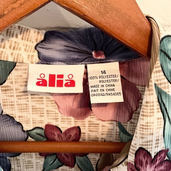 Vintage Button down shirt Tropical Floral Mixed print Aloha Cream Blue Dark 14 - Picture 7 of 8